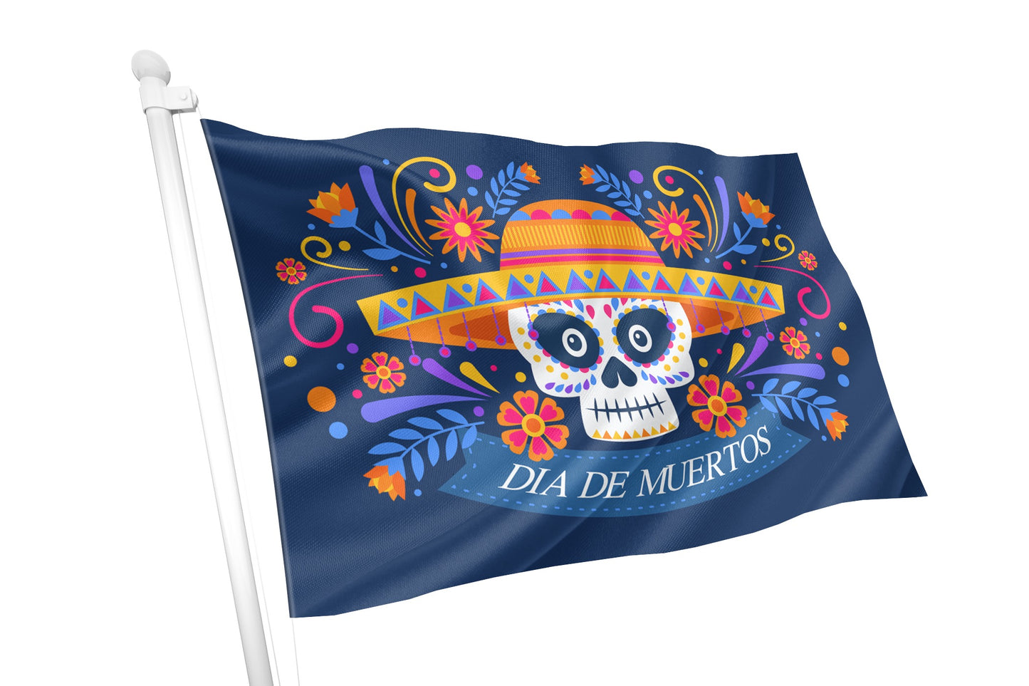 Dia de Muertos Flag - Mexican Hat with Navy Blue Background