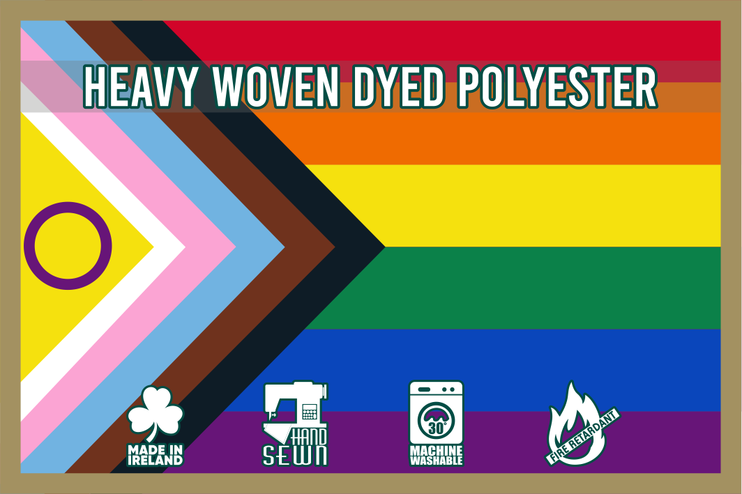 Intersex-Inclusive Pride Heavy Woven Dyed Flag – A heavy woven dyed version of the Intersex-Inclusive Progress Pride flag, featuring labels for quality assurance.