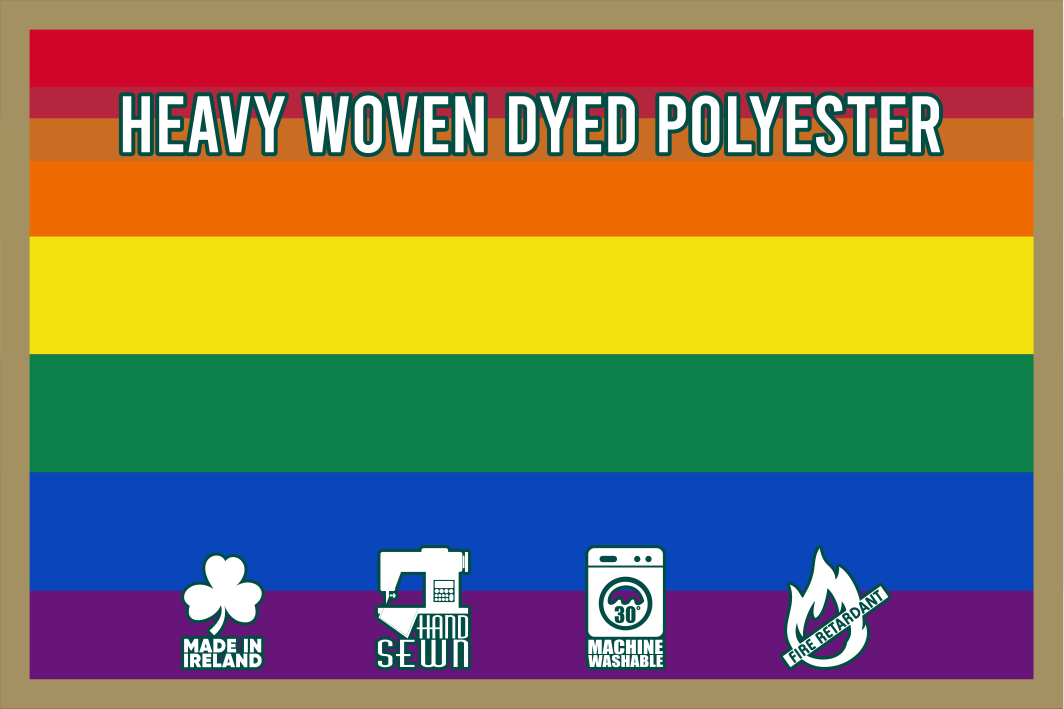 High-quality Heavy Woven Polyester Rainbow Pride Flag, made in Ireland, ideal for indoor and outdoor use.