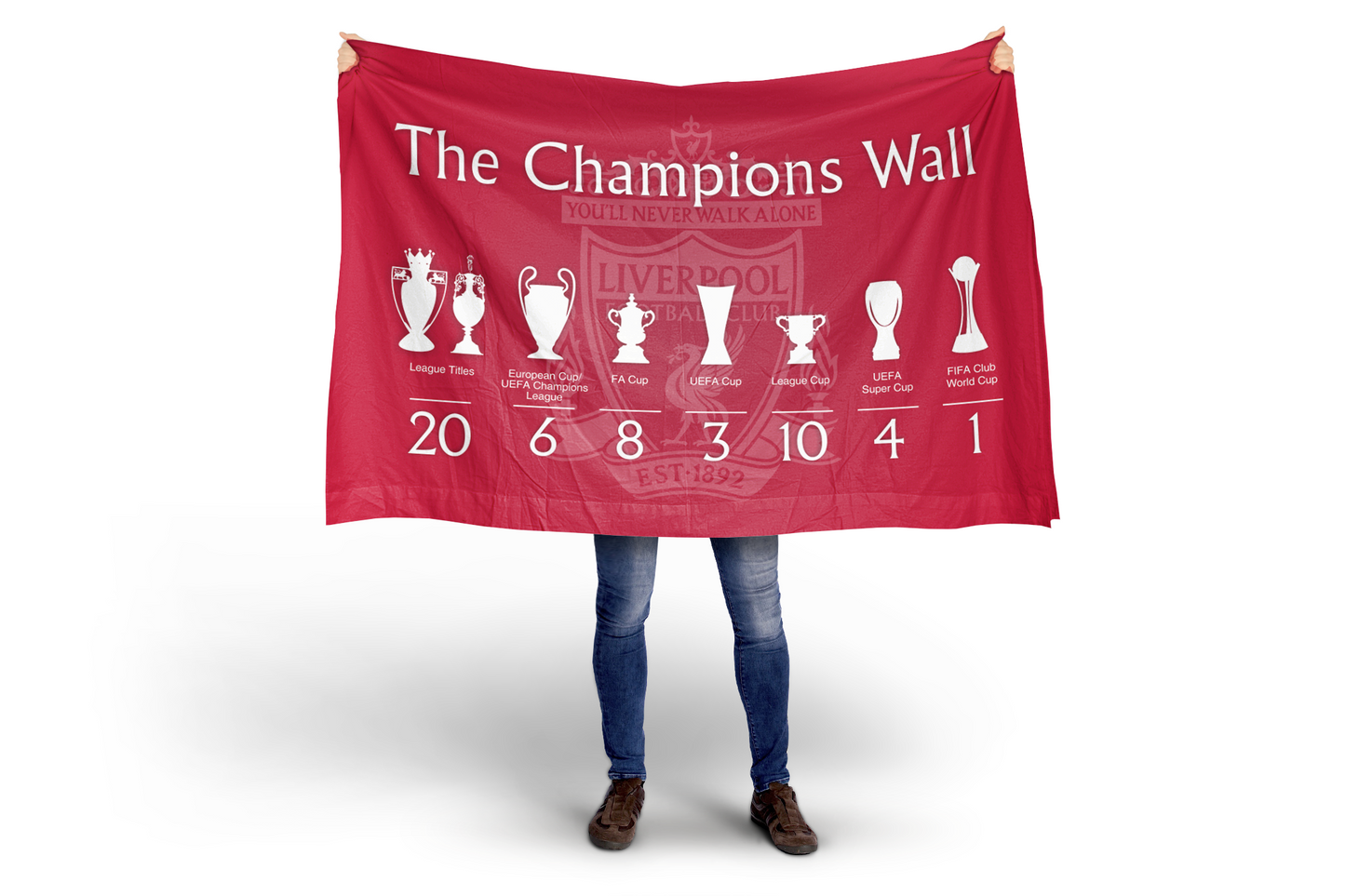 Liverpool FC Champions Wall 2024/25 Flag - Red Background