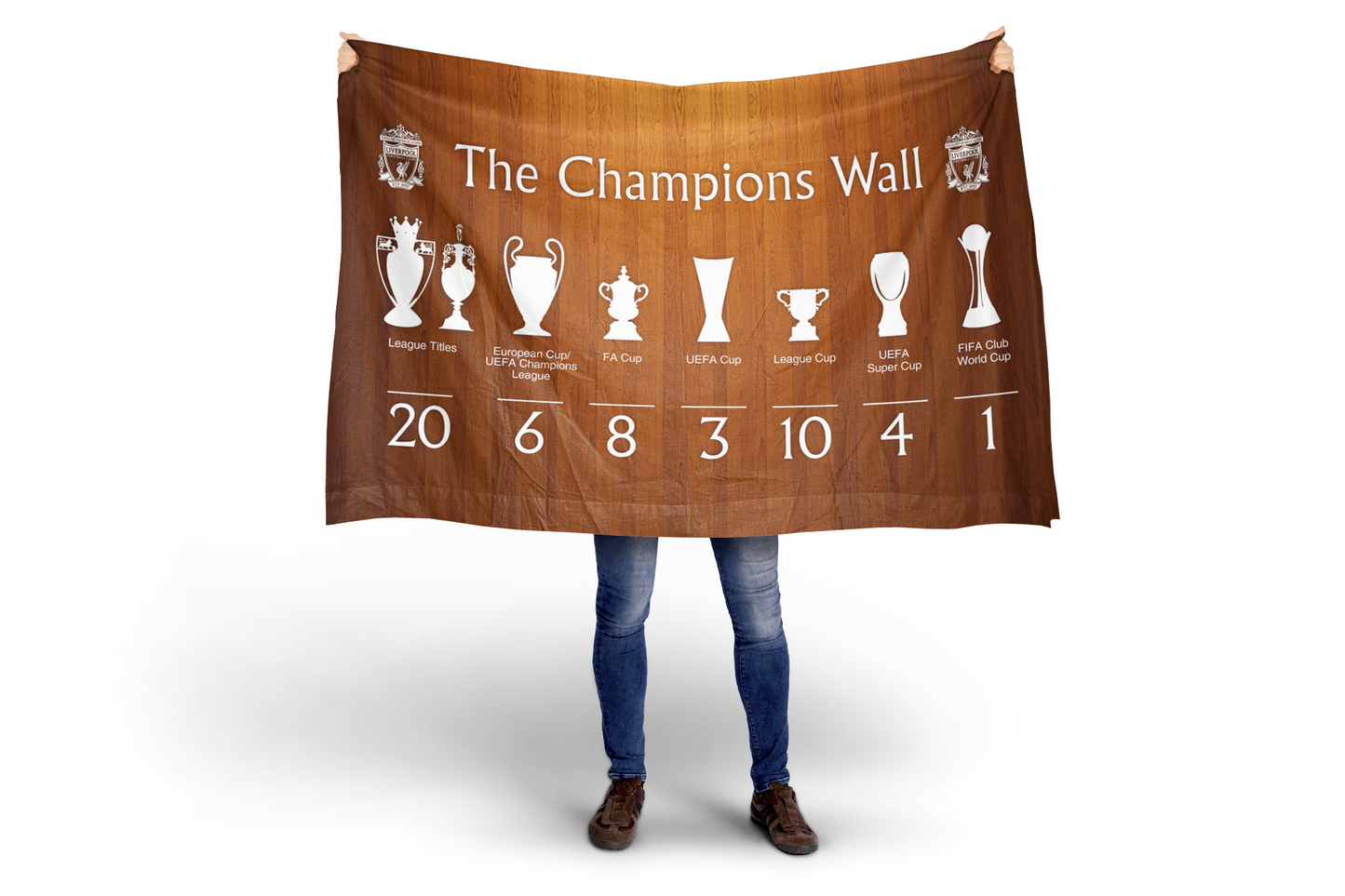 Liverpool FC Champions Wall 2024/25 Flag - Wooden Background