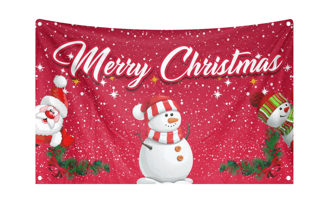 Merry Christmas Snowman Red Flag