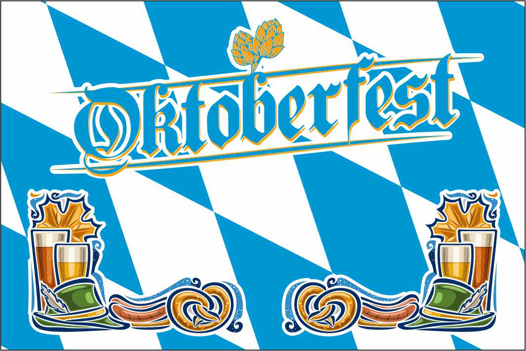 Texto e ícones da Oktoberfest Bandeira de losango azul e branco