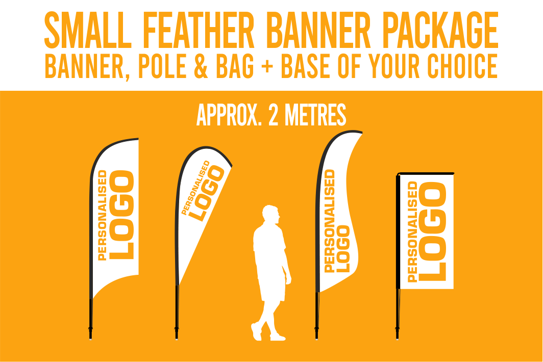 SMALL(approx. 2mtr) FEATHER BANNER PACKAGE - Banner, Pole & Bag + Base of your choice