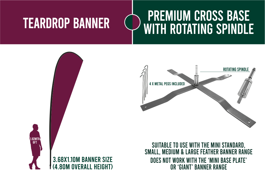 LARGE(approx. 4mtr) FEATHER BANNER PACKAGE - Banner, Pole & Bag + Base of your choice