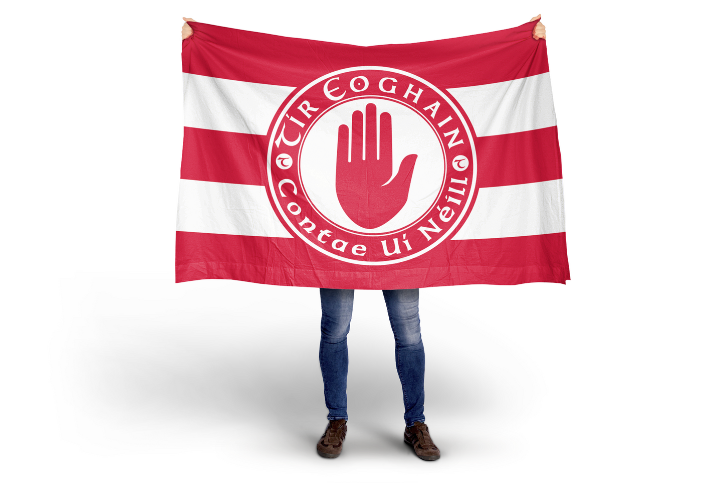 Tyrone GAA Crested Red and White Striped Flag