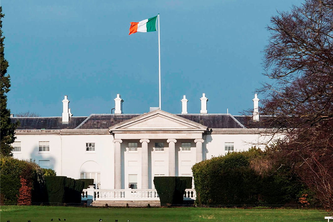 Flags Ireland Prospect Design Irish Flag flying over Arasan Uachtarain