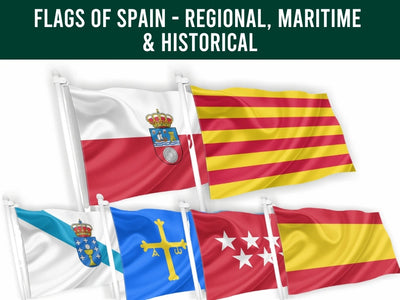 Flags of Spain, including regional, maritime, and historical flag designs.