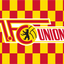 A red and yellow checkered flag featuring the VfL Union Berlin logo in the center, with a black bear emblem inside a yellow circle.