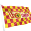 A red and yellow checkered flag on a white pole, featuring a central circular emblem with a black lion and the word 'UNION' in red outlined lettering.