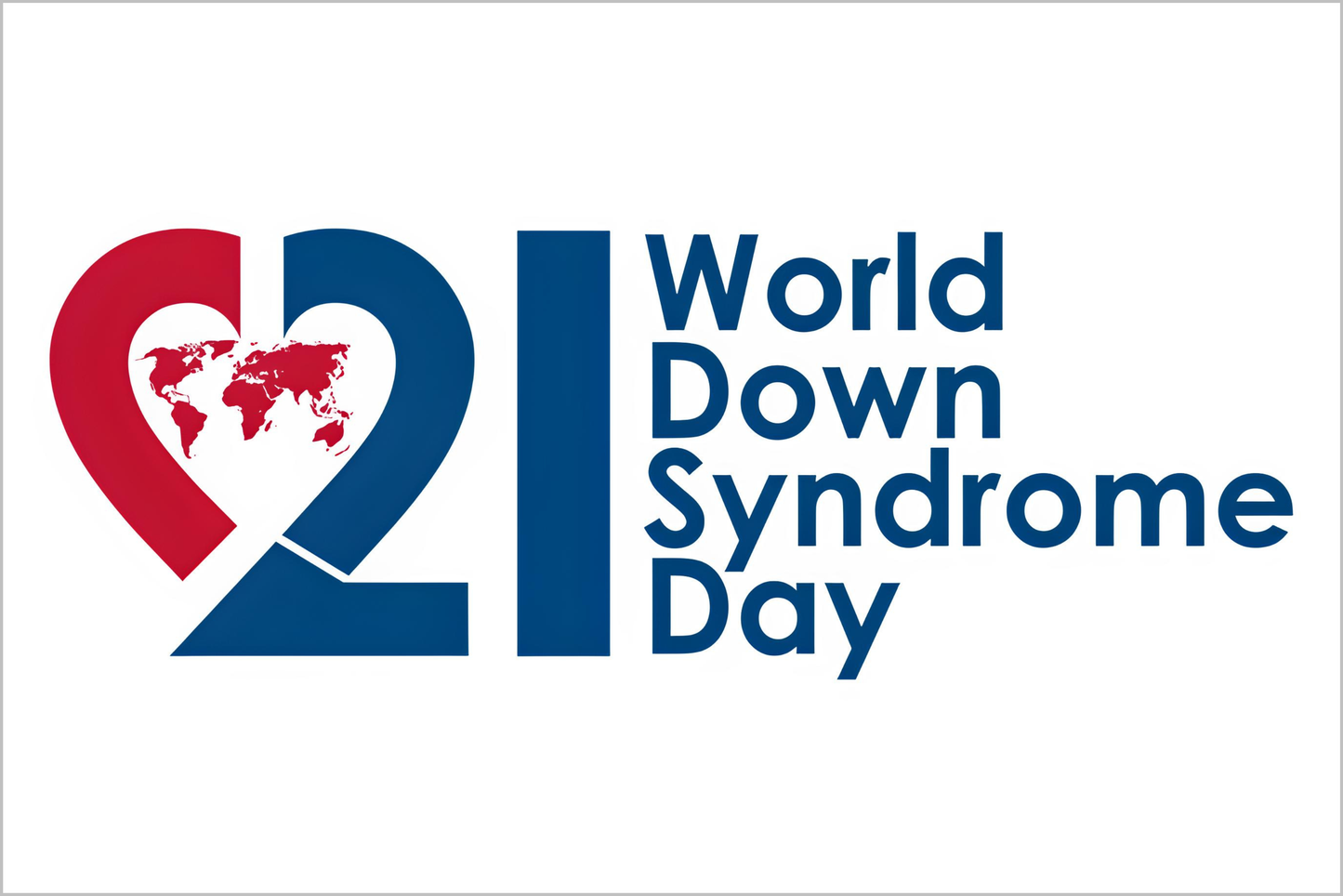 World Down Syndrome Day logo with heart and world map design on a white background
