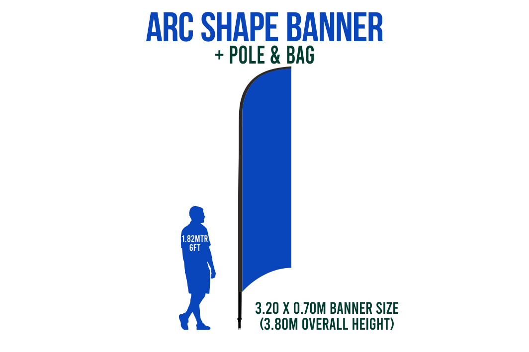 Arc shape feather banner kit. 3mtr size that includes the pole and bag.