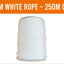 A spool of white 5mm rope, 250 meters long, shown on a white background with an orange header that reads '5MM WHITE ROPE - 250M COIL'. A small 'Flags Ireland' logo is visible in the bottom-left corner.