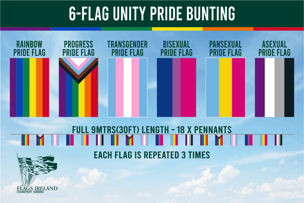 6-Flag Unity Pride Bunting – High-Quality LGBTQ+ Decoration | Flags ...