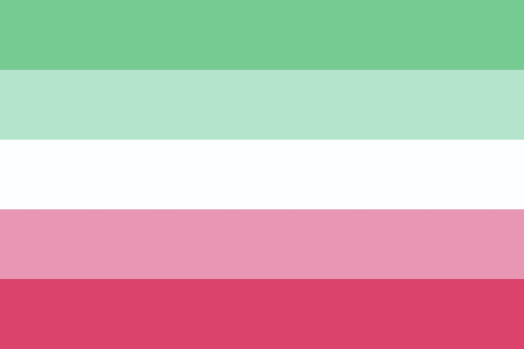 Abrosexual Pride Flag Color swatch with horizontal stripes of green, white, pink, and red.