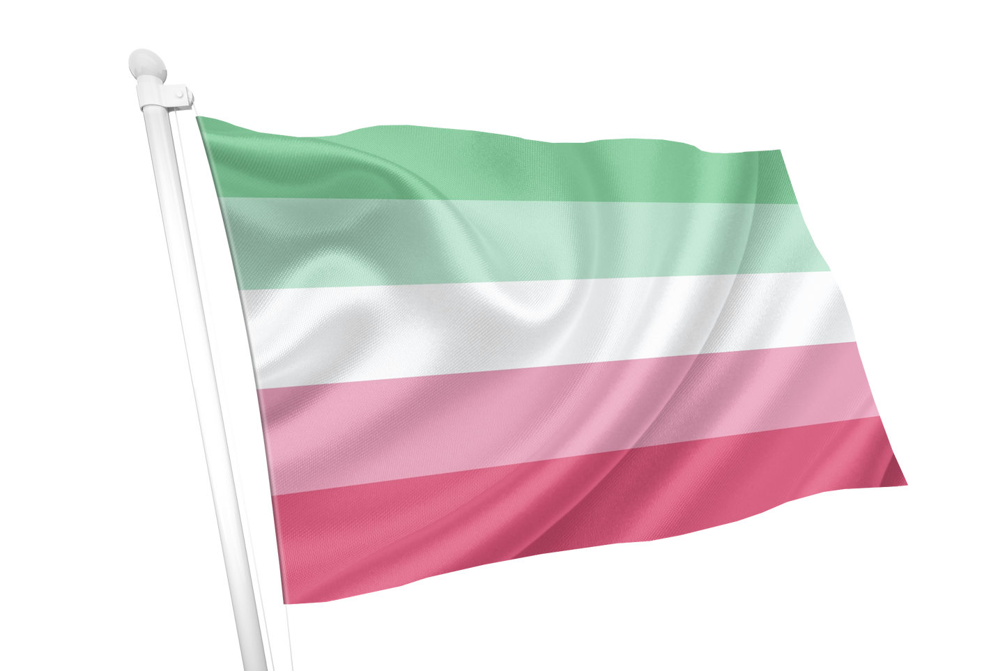 Abrosexual Pride Flag with green, white, and pink stripes on a white background