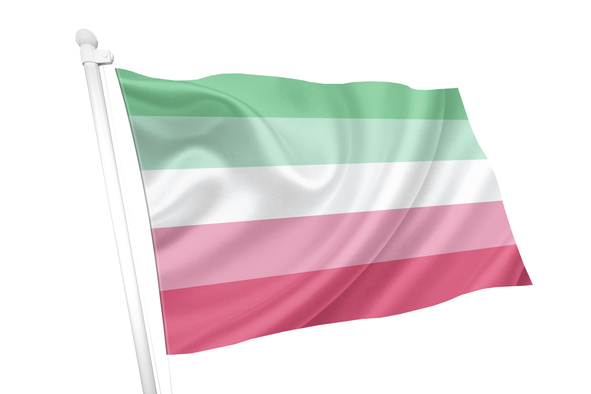 Abrosexual Pride Flag with green, white, and pink stripes on a white background