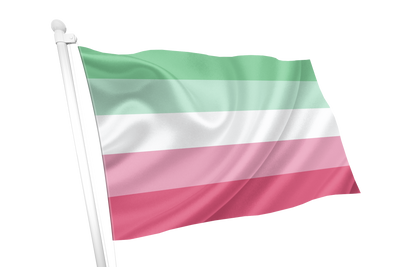Abrosexual Pride Flag with green, white, and pink stripes on a white background