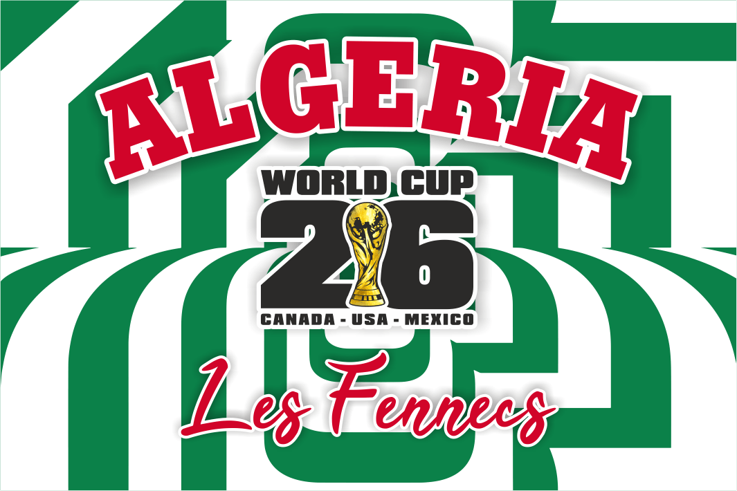 Algeria World Cup 2026 logo with green and white striped pattern