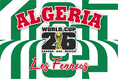 Algeria World Cup 2026 logo with green and white striped pattern