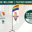 Feather banner kit with rainbow design and text 'All are Welcome' from Flags Ireland.