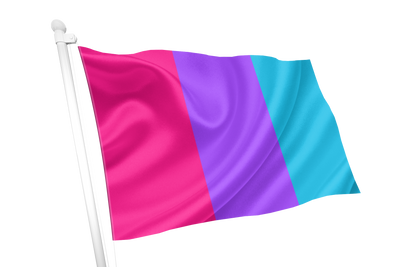 Androgyne Pride Flag with pink, purple, and blue stripes on a white background