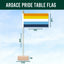 Aroace Pride table flag with dimensions on a blue background