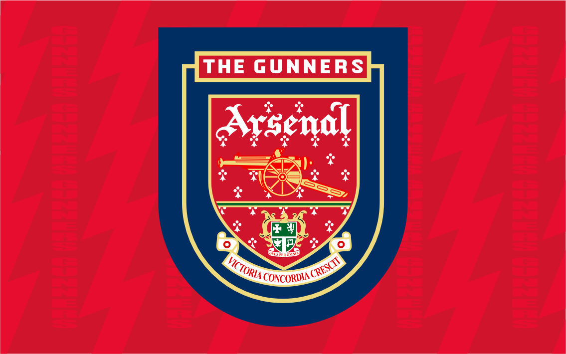 Arsenal logo with 'The Gunners' text on a red background