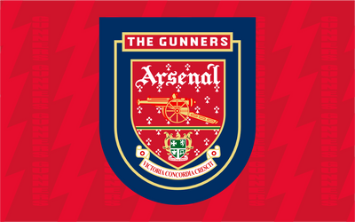 Arsenal logo with 'The Gunners' text on a red background