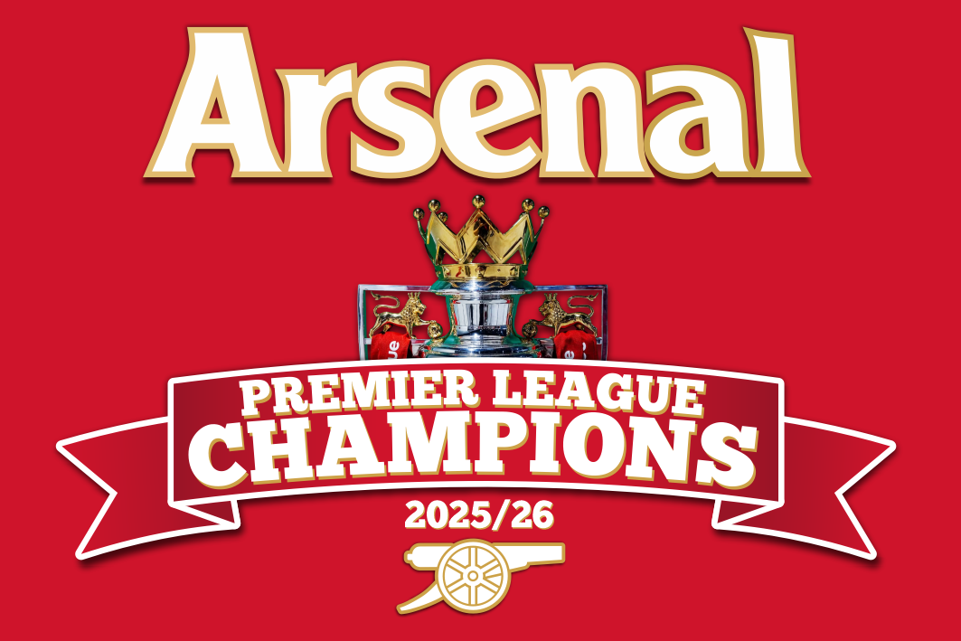 Arsenal Premier League Champions 2025/26 logo on a red background