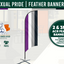 Asexual pride feather banner kit with branding and product details.