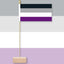 Asexuality flag on a stand against a gray and purple background