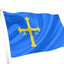 Blue flag with a yellow cross on a white background flying Asturias Flag.