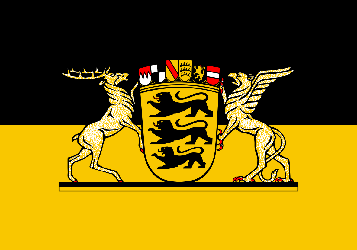 Baden-Württemberg State Army Flag, Germany, featuring a horizontal bicolor design of black and yellow. The yellow section is the traditional saffron color of the duchy, while the black section represents the upper half.