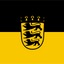 Baden-Württemberg Lesser Coat of Arms Flag. A black and yellow horizontal bicolor flag with a central black heraldic shield containing three lions and a crown.