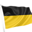 The flag of Baden-Württemberg. A black and yellow horizontal bicolor flag waving on a white flagpole against a plain white background.