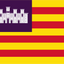 Flag with a purple and yellow design featuring a castle emblem.