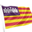 Flag with purple and yellow stripes and a white emblem on a white background. Balearic Islands Flag