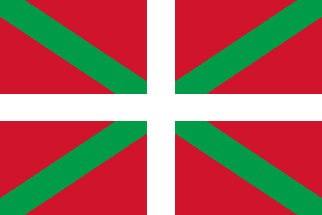 Flag with green and white cross on a red background. Basque Country Flag.
