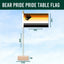 Bear Pride Pride table flag with dimensions on a blue background