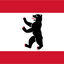 Berlin Flag design with horizontal red-white-red stripes and a black bear silhouette centered in the white band.