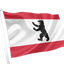 Berlin Flag design with horizontal red-white-red stripes and a black bear silhouette centered in the white band.
