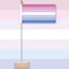 Bigender pride flag on a stand against a pastel background