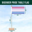 Bigender pride table flag with dimensions on a blue background