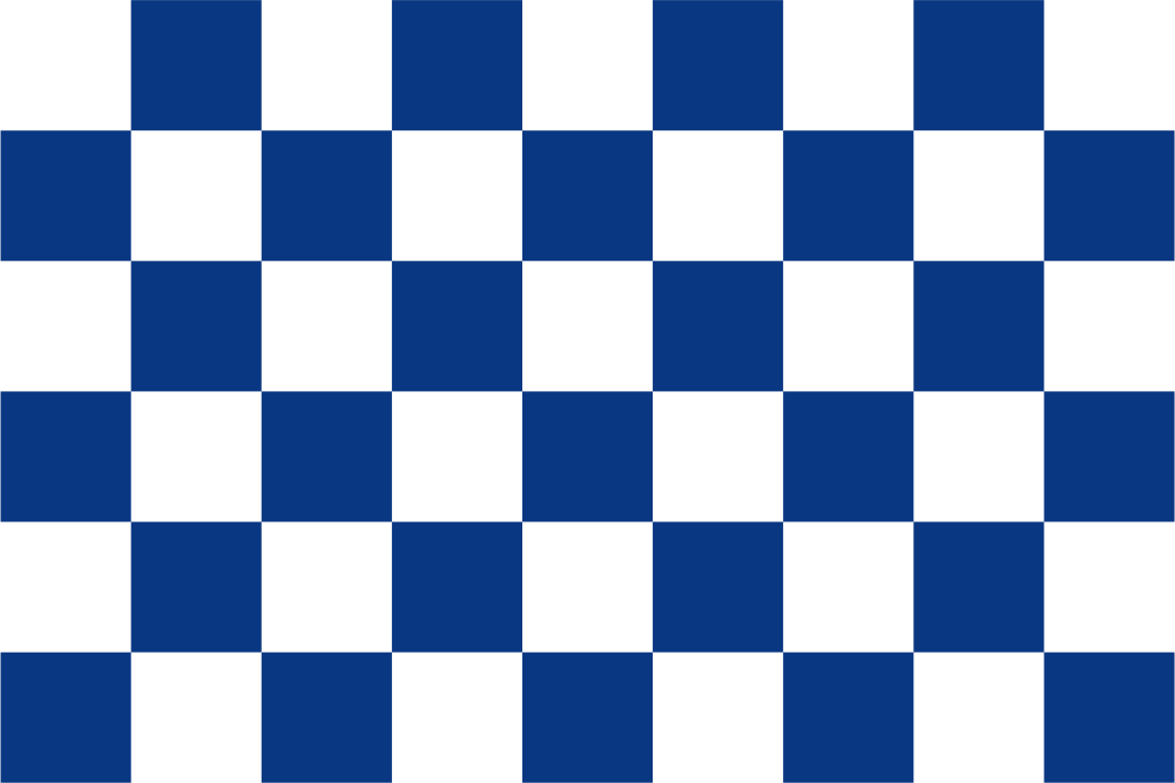 Blau (Patricks - County) und weiß karierte Zielflagge