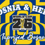 Promotional graphic for Bosnia and Herzegovina's participation in the World Cup 2026 with blue and yellow stripes.