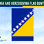 Bosnia and Herzegovina flag bunting with a blue and yellow design on a clear sky background.