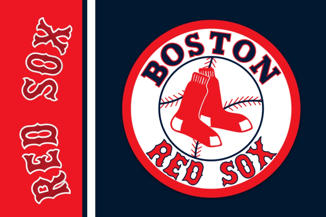 Boston Red Sox logo on a navy background with red text