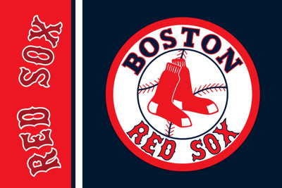 Boston Red Sox logo on a navy background with red text