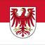 Brandenburg State Flag. The flag of the Free City of Berlin, Germany, featuring a horizontal bicolor of red and white with a white shield in the center containing a red eagle with gold details.